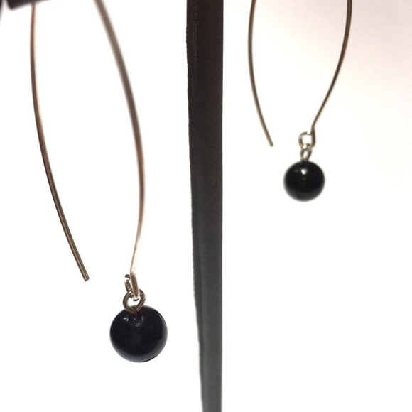Black Long Wire Lucite Silver Rain Drop Earrings - Picture 2 of 5